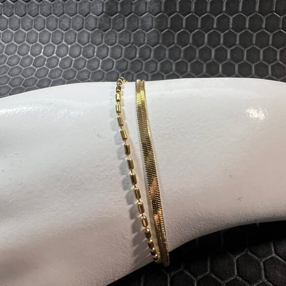 Snake Chain and Gold Chain Bracelet 18K Yellow Gold Plated - Picture 1 of 2